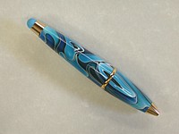 Mini-Bullet style twist ballpoint with optional stylus_24k-Gold with Blue Swirl acrylic