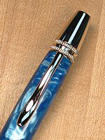 Polaris style twist ballpoint in Rhodium with Lt-Dk Blue Swirl acrylic