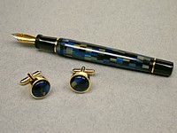 Pen & Cuff-links in Blue-Gold-Matrix acrylic