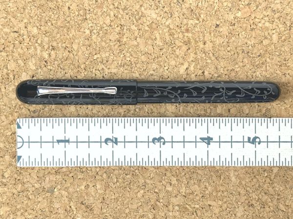 Loa Jr with Clip in Black Acrylic with Flower Scroll Engraving (ruler-1-h)